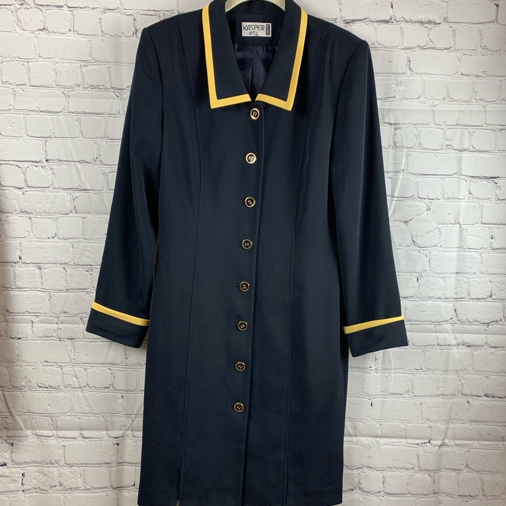 VINTAGE KASPER A.S.L Dress Blazer Style Navy Blue Midi Length